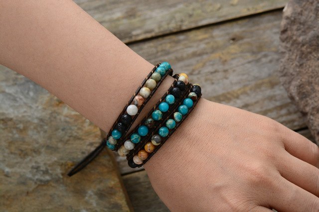 Bracelets Bangles Women 6MM Natural Stone Lava