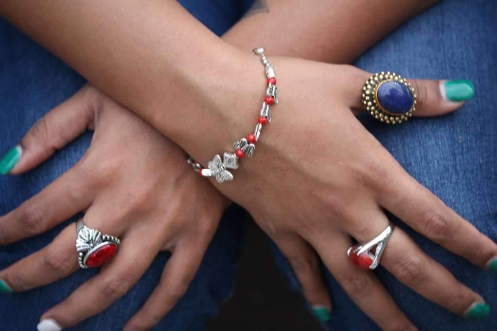 Butterflies And Four Clover Charms Bracelet