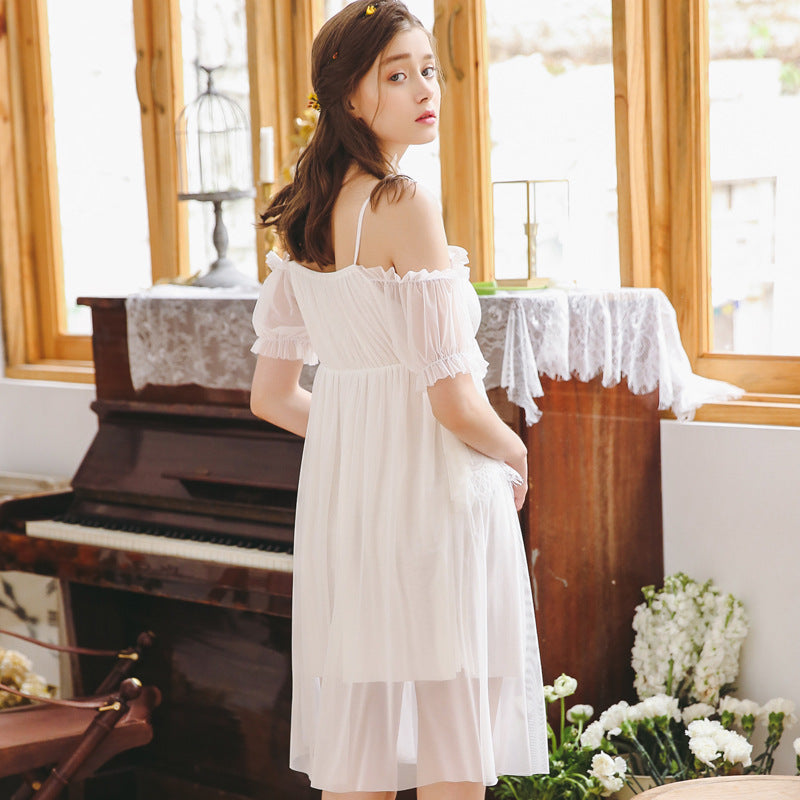 White Lace Women Sleepwear Nightgown