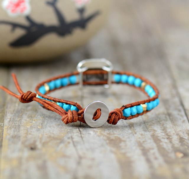 Women Leather Bracelet Unique Stone with Antique