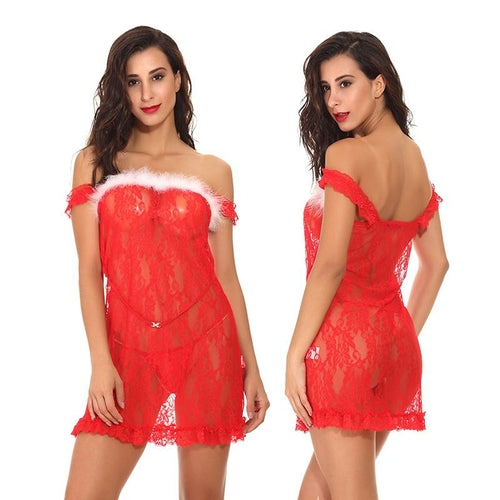 Women Underwear Bras Set Sleepwear Lingerie For Erotic Christmas Red